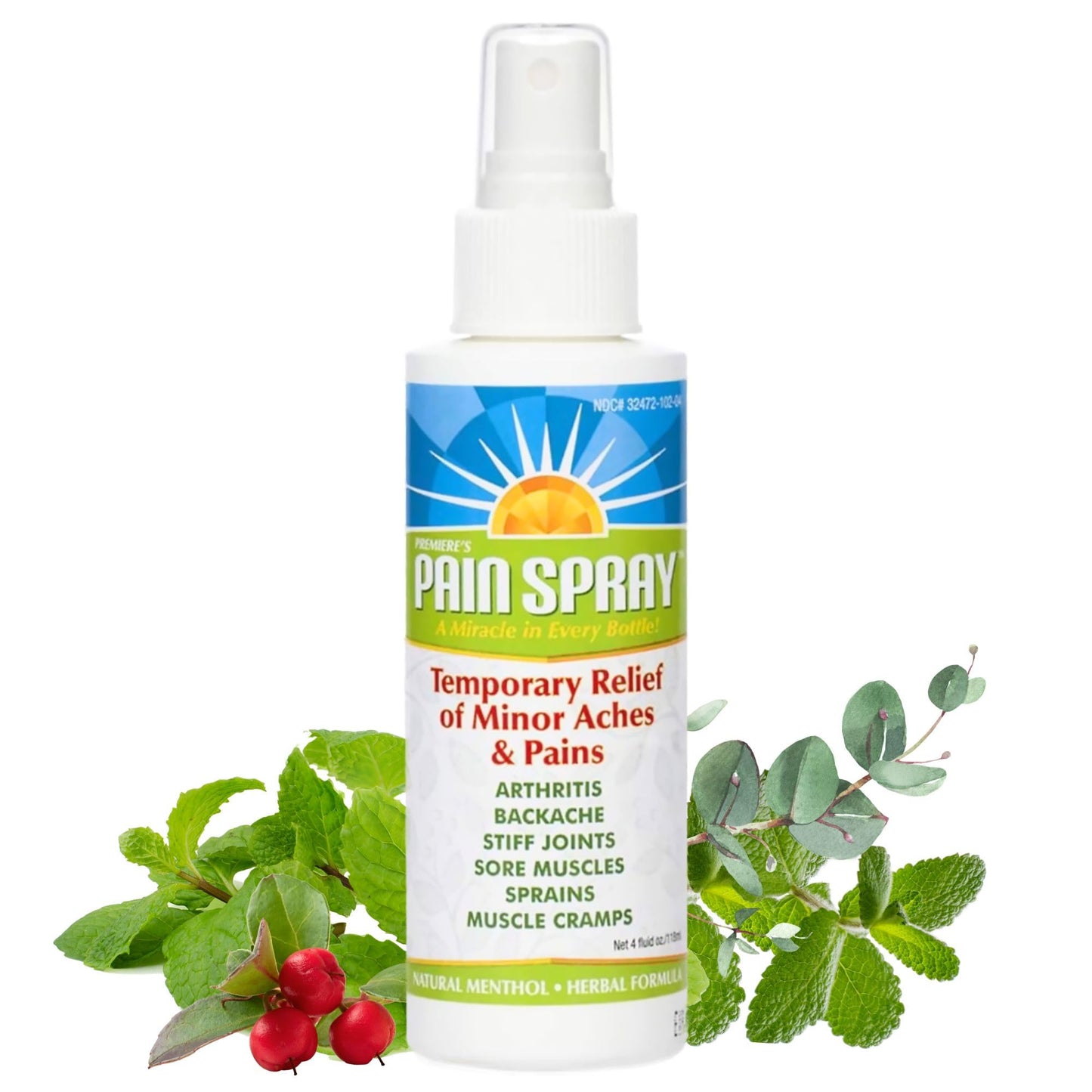 Premiere's Pain Spray All-Natural Menthol & Peppermint Oil Herbal Blend for Joint and Nerve Pain, Muscle Soreness, Sprains, Cramps, Sports Injuries, Back Pain & Neck Shoulder Aches - One Pack - dailyvitalstore