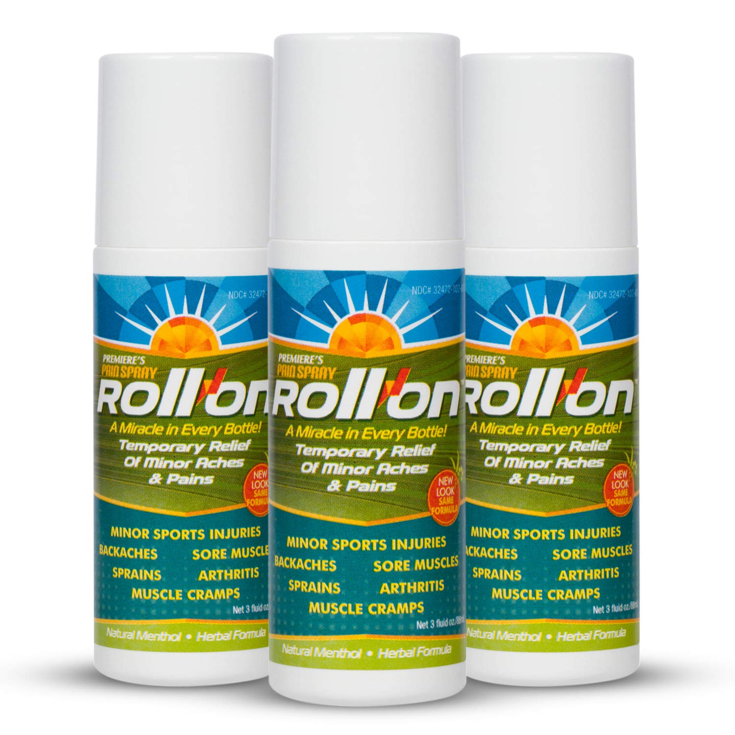 Premiere's Pain Spray All-Natural Menthol & Peppermint Roller Herbal Blend for Joint and Nerve Pain, Muscle Soreness, Sprains, Cramps, Sports Injuries, Back Pain & Neck Shoulder Aches - 3 Pack - dailyvitalstore