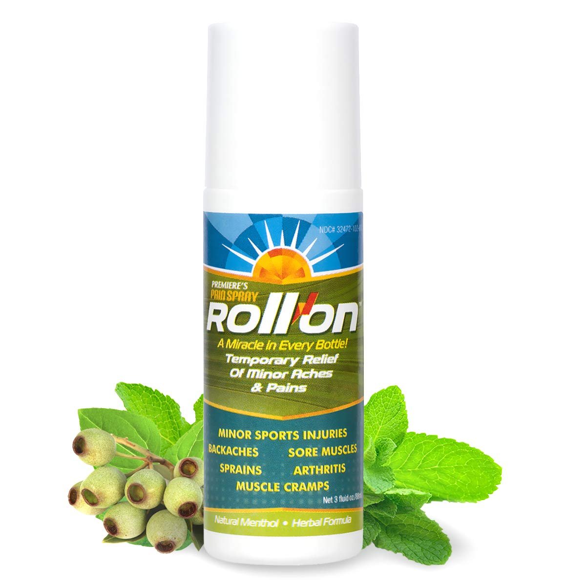 Premiere's Pain Spray All-Natural Menthol & Peppermint Roller Herbal Blend for Joint and Nerve Pain, Muscle Soreness, Sprains, Cramps, Sports Injuries, Back Pain & Neck Shoulder Aches - 1 Pack - dailyvitalstore