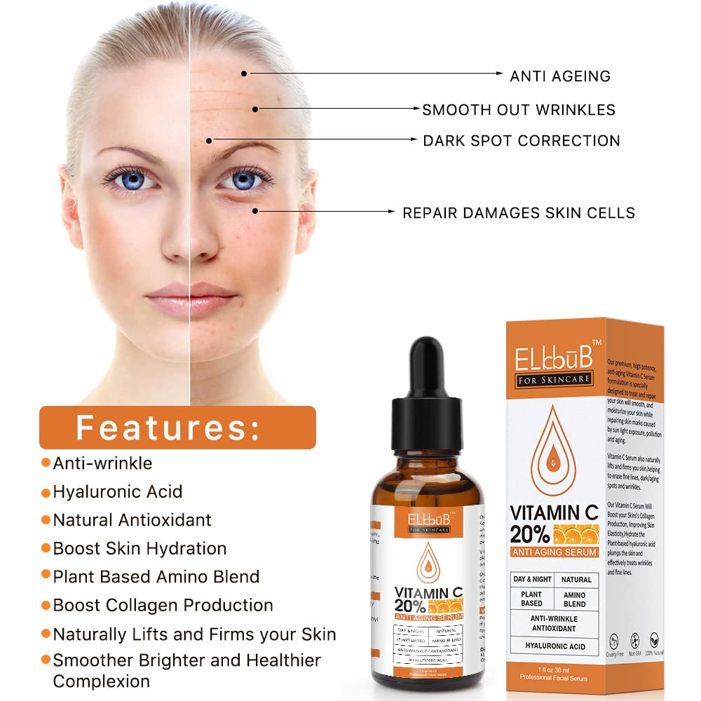 Premium 20% Vitamin C Serum For Face - (3PACK) with Hyaluronic Acid, Retinol & Amino Acids - Boost Skin Collagen,Hydrate & Plump Skin - dailyvitalstore