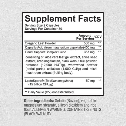 Premium Candida Cleanse Supplement – Candida Support Supplement with Oregano, Caprylic Acid, Black Walnut & Probiotics – Supports Gut Health, - dailyvitalstore