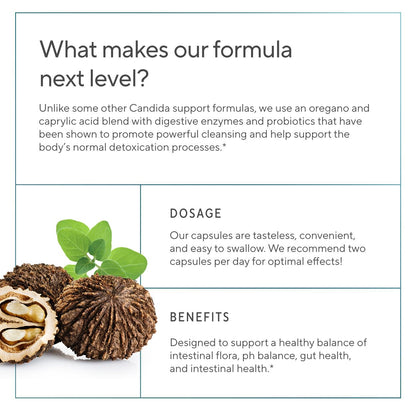 Premium Candida Cleanse Supplement – Candida Support Supplement with Oregano, Caprylic Acid, Black Walnut & Probiotics – Supports Gut Health, - dailyvitalstore