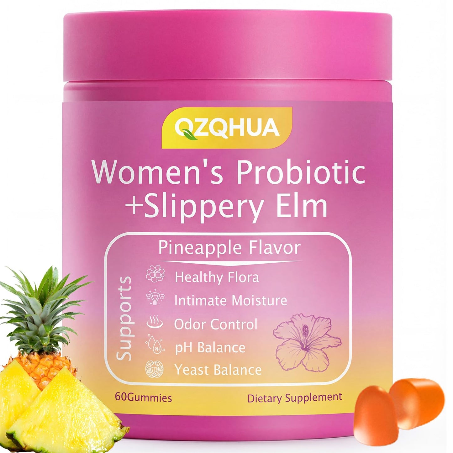 Premium Feminine Balance Gummies for Women - 60 Gummies, Hawaiian Pineapple Flavor - with Probiotics & Vitamin C - Supports Feminine Wellness & Healthy Balance - Gluten Free, Vegan（30 Servings）（Q2） - dailyvitalstore