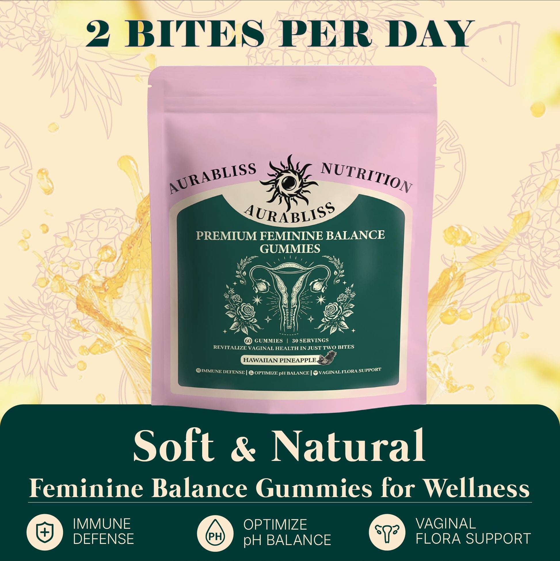 Premium Feminine Balance Gummies for Women - Hawaiian Pineapple Gummies for Women PH Balance Wellness, Immune Support, Vegan Daily Supplement for Odor and Flora Health , 60 Counts - 30 Servings - dailyvitalstore