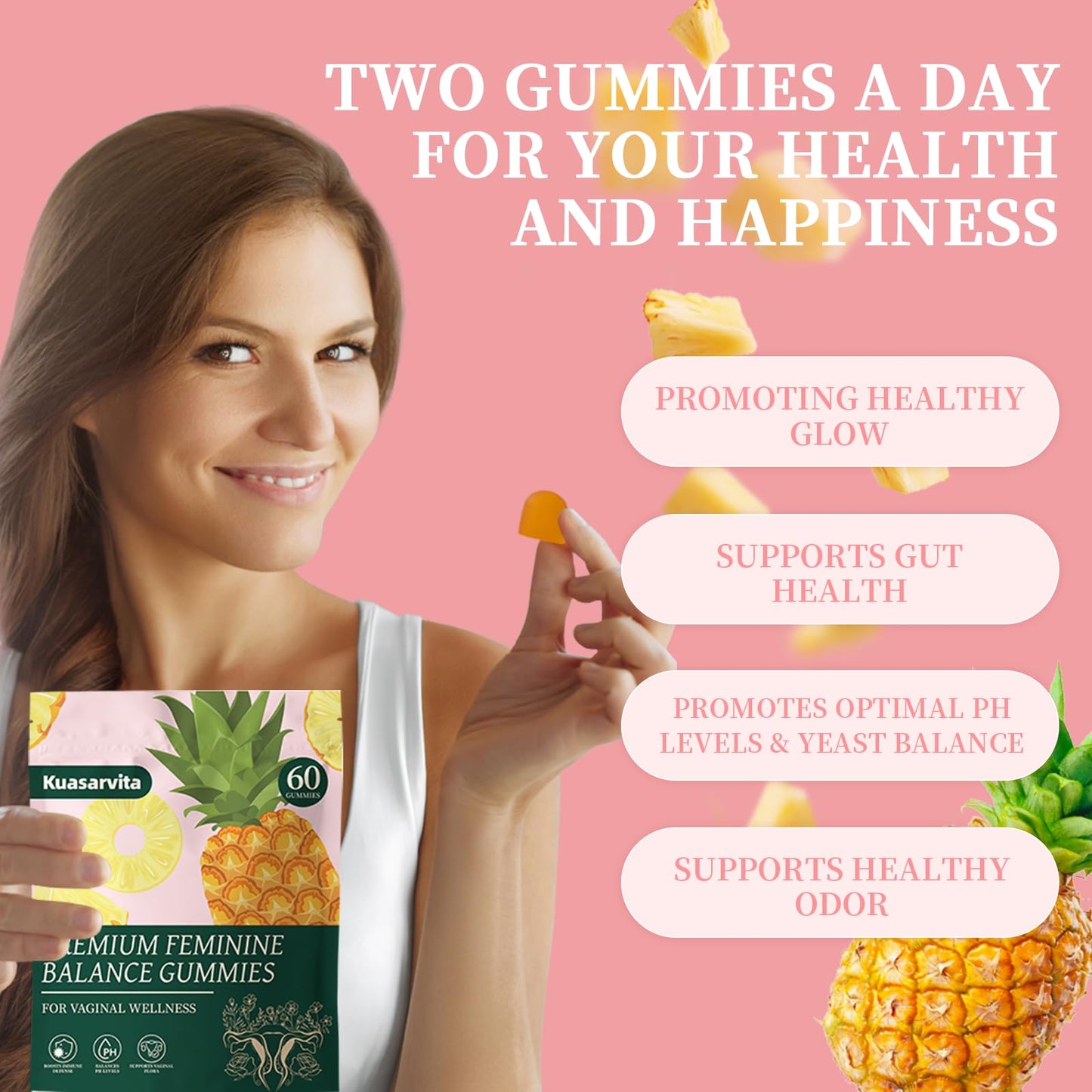Premium Feminine Balance Gummies,Vital Vaginal Probiotics Source Feminine Gummies,Probiotic Gummies for Prenatal & Postnatal Women - Probiotics for Digestion, pH Balance, Gut Health, Immune Support - dailyvitalstore