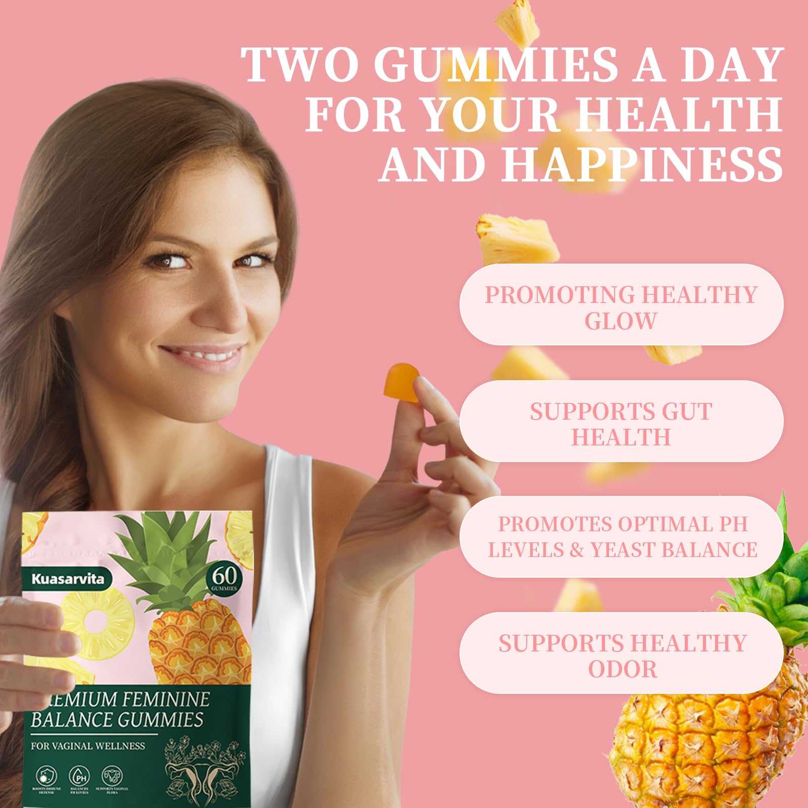 Premium Feminine Balance Gummies,Vital Vaginal Probiotics Source Feminine Gummies,Probiotic Gummies for Prenatal & Postnatal Women - Probiotics for Digestion, pH Balance, Gut Health, Immune Support - dailyvitalstore