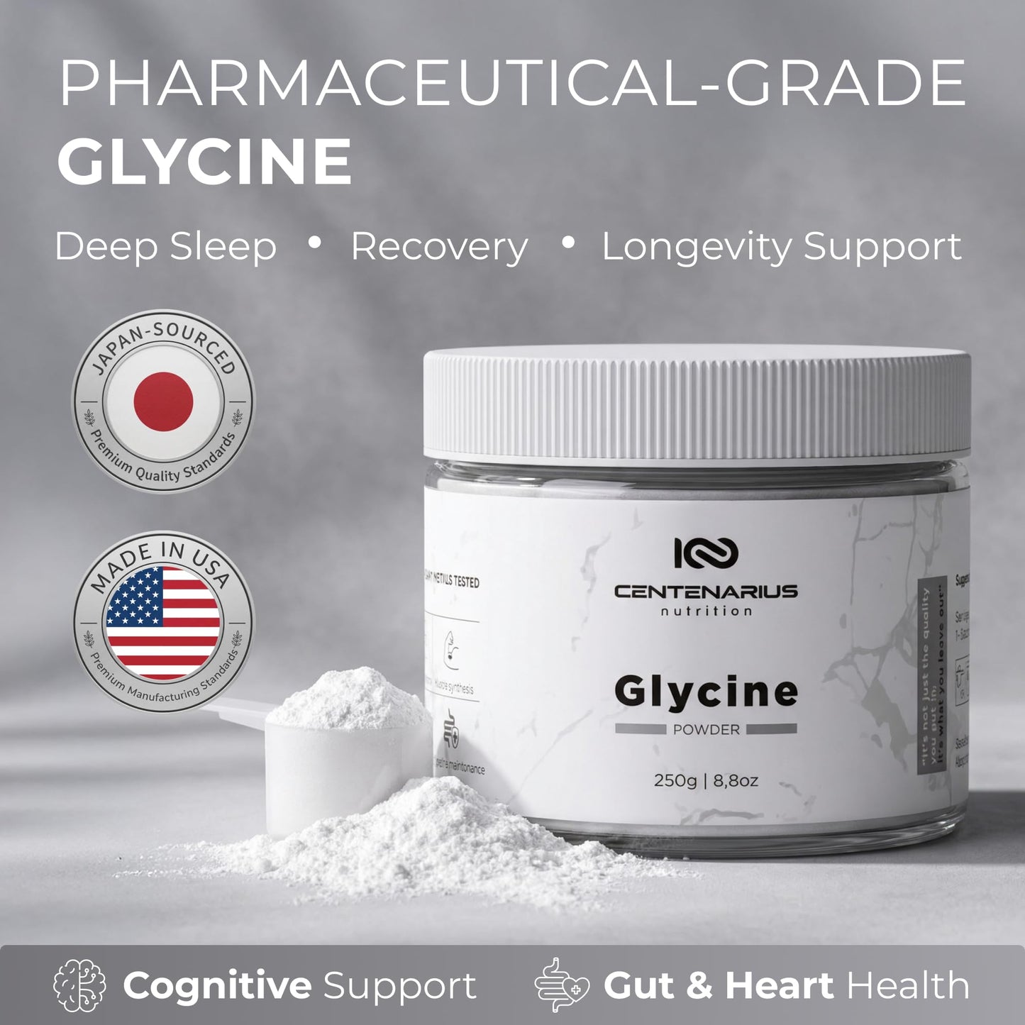 Premium Glycine Powder 250g | Amino Acids Supplement for Post Workout Muscle Recovery, Digestion, Sleep Aid + More - Vegan, Additive-Free - dailyvitalstore