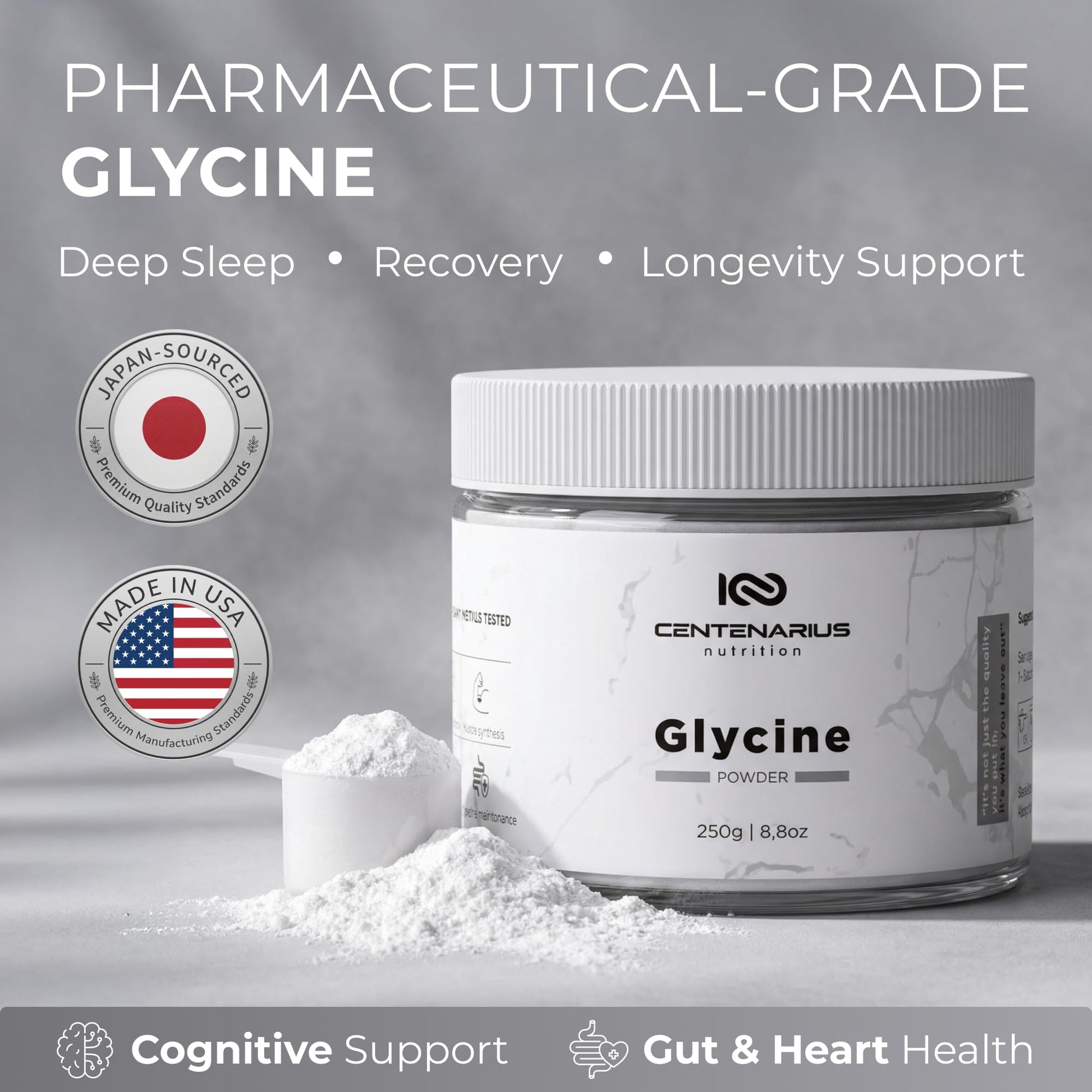 Premium Glycine Powder 250g | Amino Acids Supplement for Post Workout Muscle Recovery, Digestion, Sleep Aid + More - Vegan, Additive-Free - dailyvitalstore