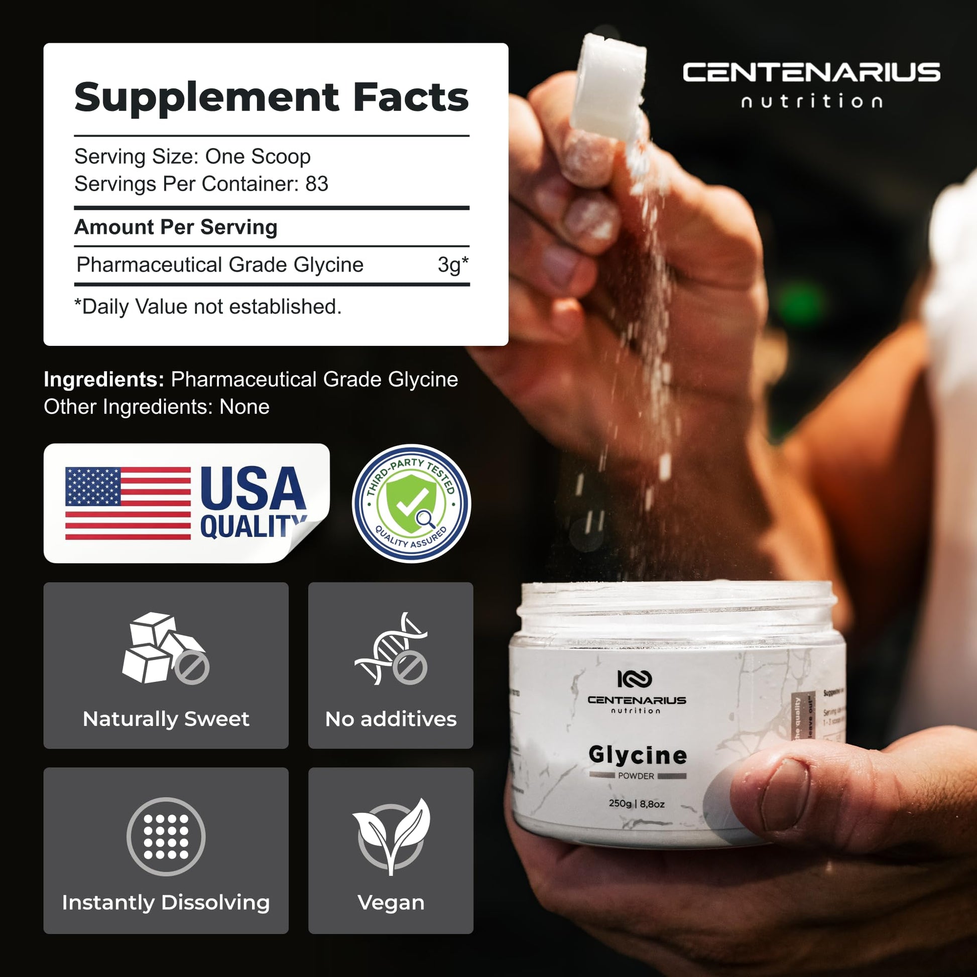 Premium Glycine Powder 250g | Amino Acids Supplement for Post Workout Muscle Recovery, Digestion, Sleep Aid + More - Vegan, Additive-Free - dailyvitalstore