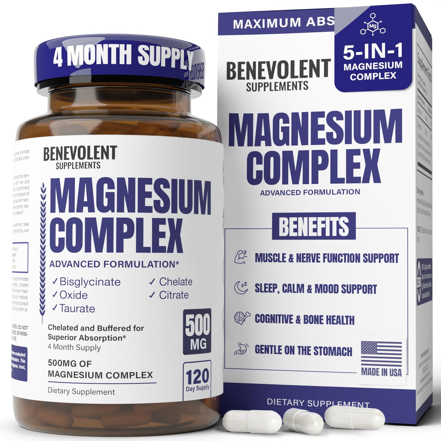 Premium Magnesium Capsules 500mg, High Absorption Formula Chelated Buffered Citrate to Support Digestion, Bone, Sleep & Muscle Health - dailyvitalstore