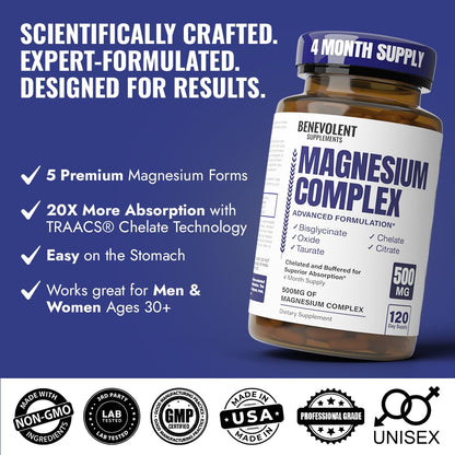 Premium Magnesium Capsules 500mg, High Absorption Formula Chelated Buffered Citrate to Support Digestion, Bone, Sleep & Muscle Health - dailyvitalstore