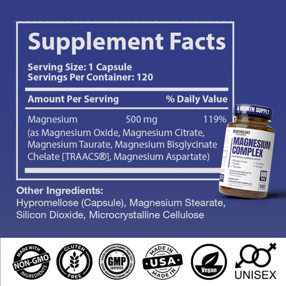 Premium Magnesium Capsules 500mg, High Absorption Formula Chelated Buffered Citrate to Support Digestion, Bone, Sleep & Muscle Health - dailyvitalstore