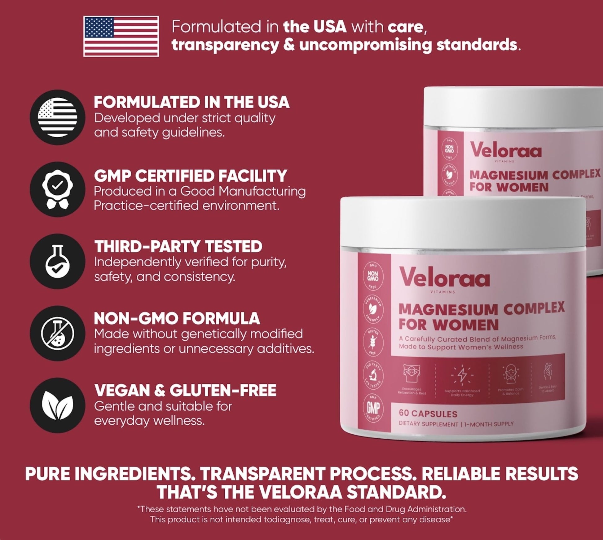 Premium Magnesium Complex for Women 60 Capsules | Complete 3-in-1 with Magnesium Glycinate Citrate & Malate Supports Calm, Digestion, Energy Vegan & Non-GMO Supplement | Veloraa - dailyvitalstore