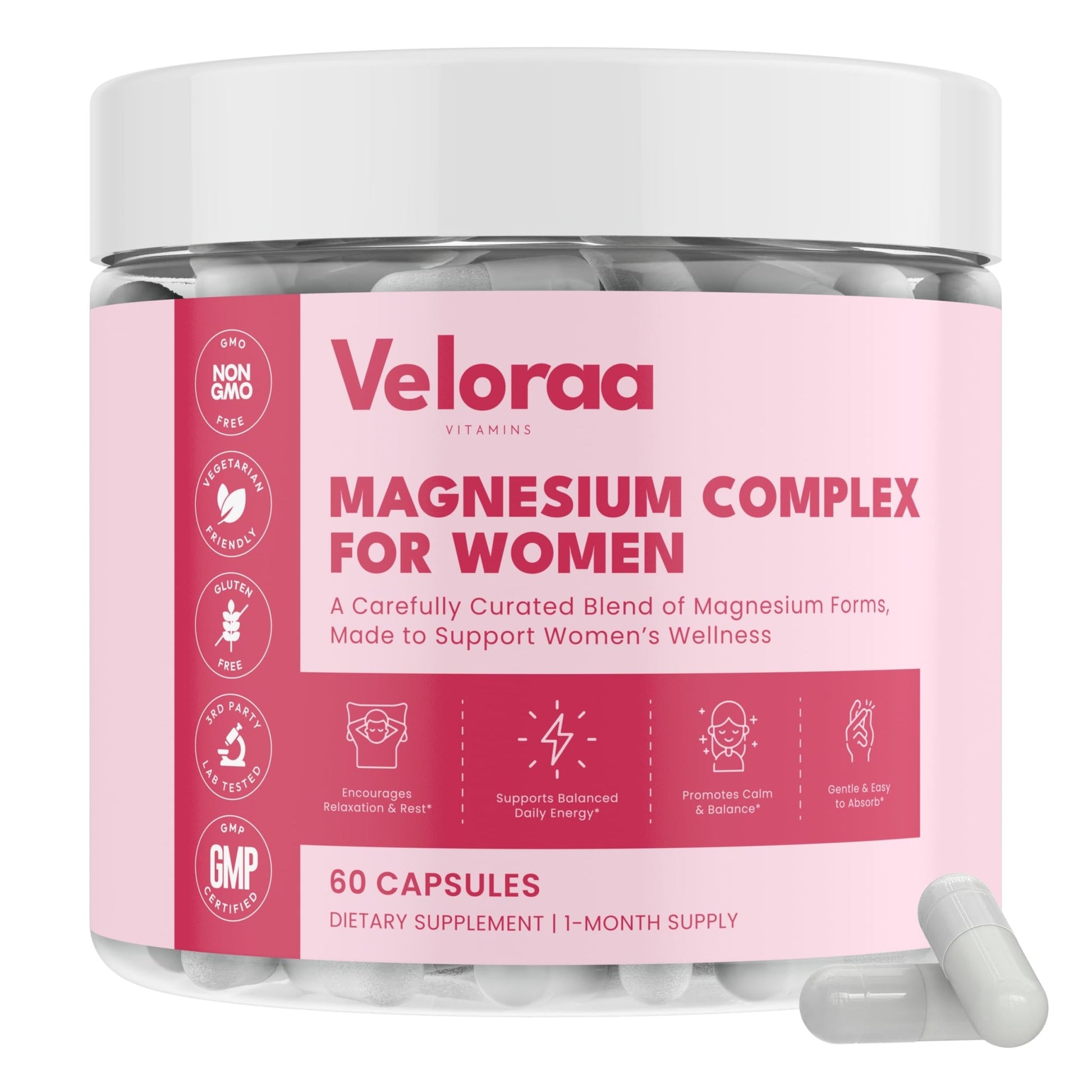 Premium Magnesium Complex for Women 60 Capsules | Complete 3-in-1 with Magnesium Glycinate Citrate & Malate Supports Calm, Digestion, Energy Vegan & Non-GMO Supplement | Veloraa - dailyvitalstore