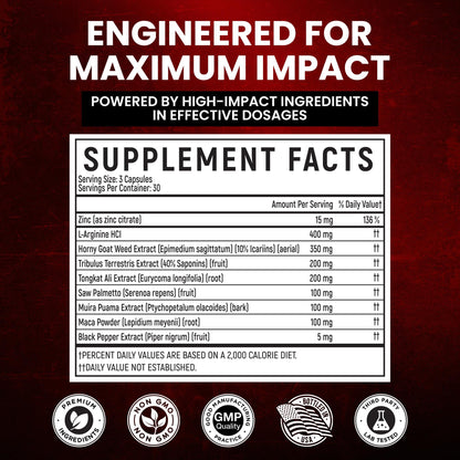 Premium Male Enhancement | Rapid Acting Blood Flow Support | Bigger, Rock Hard, Longer | 9 in 1 Intimacy Complex to Restore Confidence, California Manufactured, 3rd Party Tested – 90 Caps - dailyvitalstore