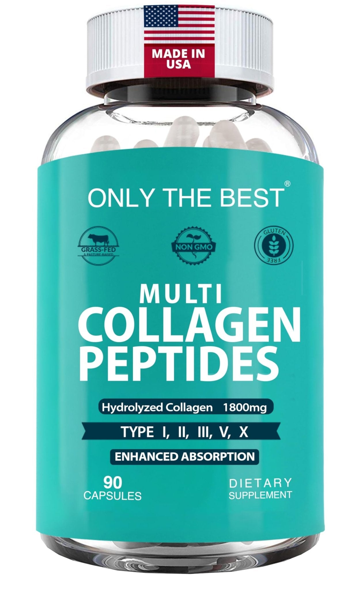 Premium Multi Collagen Peptides Capsules 1800mg - Types I, II, III, V, X To Support Skin, Hair, Nails - Helps Bones, Joints, Muscles, & Digestive Health - dailyvitalstore