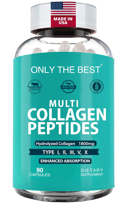 Premium Multi Collagen Peptides Capsules 1800mg - Types I, II, III, V, X To Support Skin, Hair, Nails - Helps Bones, Joints, Muscles, & Digestive Health - dailyvitalstore
