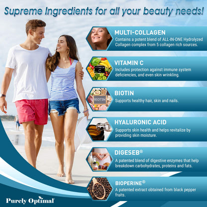 Premium Multi Collagen Peptides (Types I, II, II, V, X) - Collagen Pills for Skin Care, Hair Growth, Nails & Joints - Vitamin C, Hyaluronic Acid - dailyvitalstore