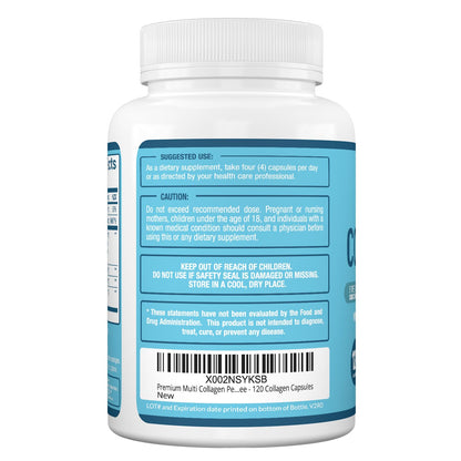 Premium Multi Collagen Peptides (Types I, II, II, V, X) - Collagen Pills for Skin Care, Hair Growth, Nails & Joints - Vitamin C, Hyaluronic Acid - dailyvitalstore
