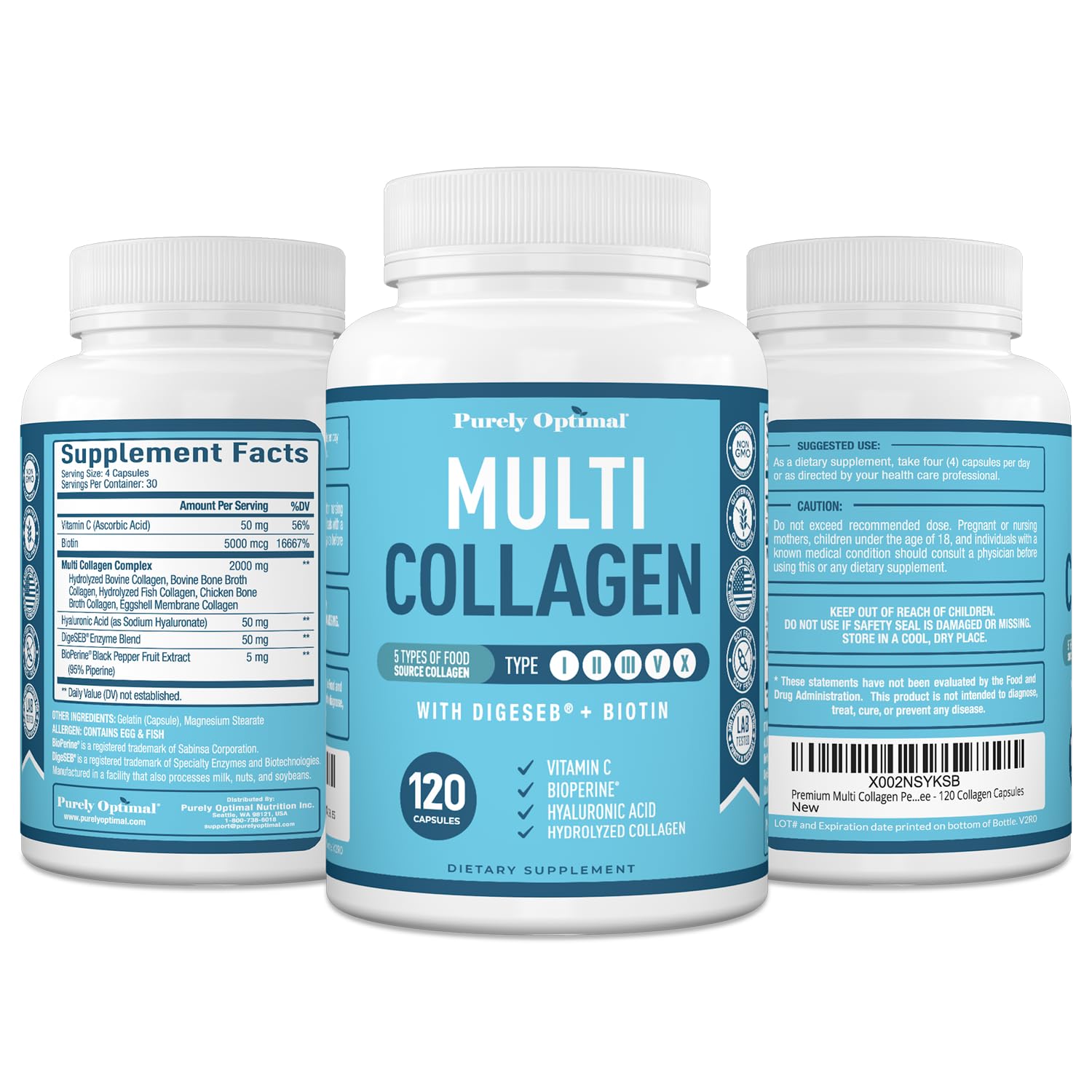 Premium Multi Collagen Peptides (Types I, II, II, V, X) - Collagen Pills for Skin Care, Hair Growth, Nails & Joints - Vitamin C, Hyaluronic Acid - dailyvitalstore