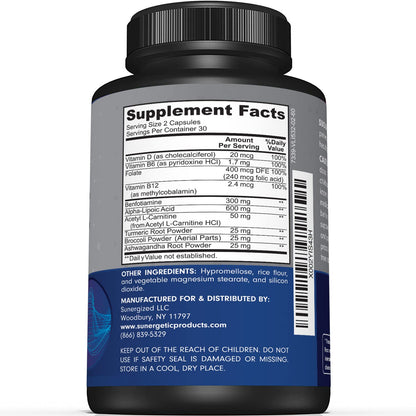 Premium Nerve Support Supplement – with Alpha Lipoic Acid (ALA) 600 mg, Acetyl-L-Carnitine (ALC) & Benfotiamine - Nerve Support Formula for Healthy Circulation, Feet, Hands & Toes - 60 Capsules - dailyvitalstore