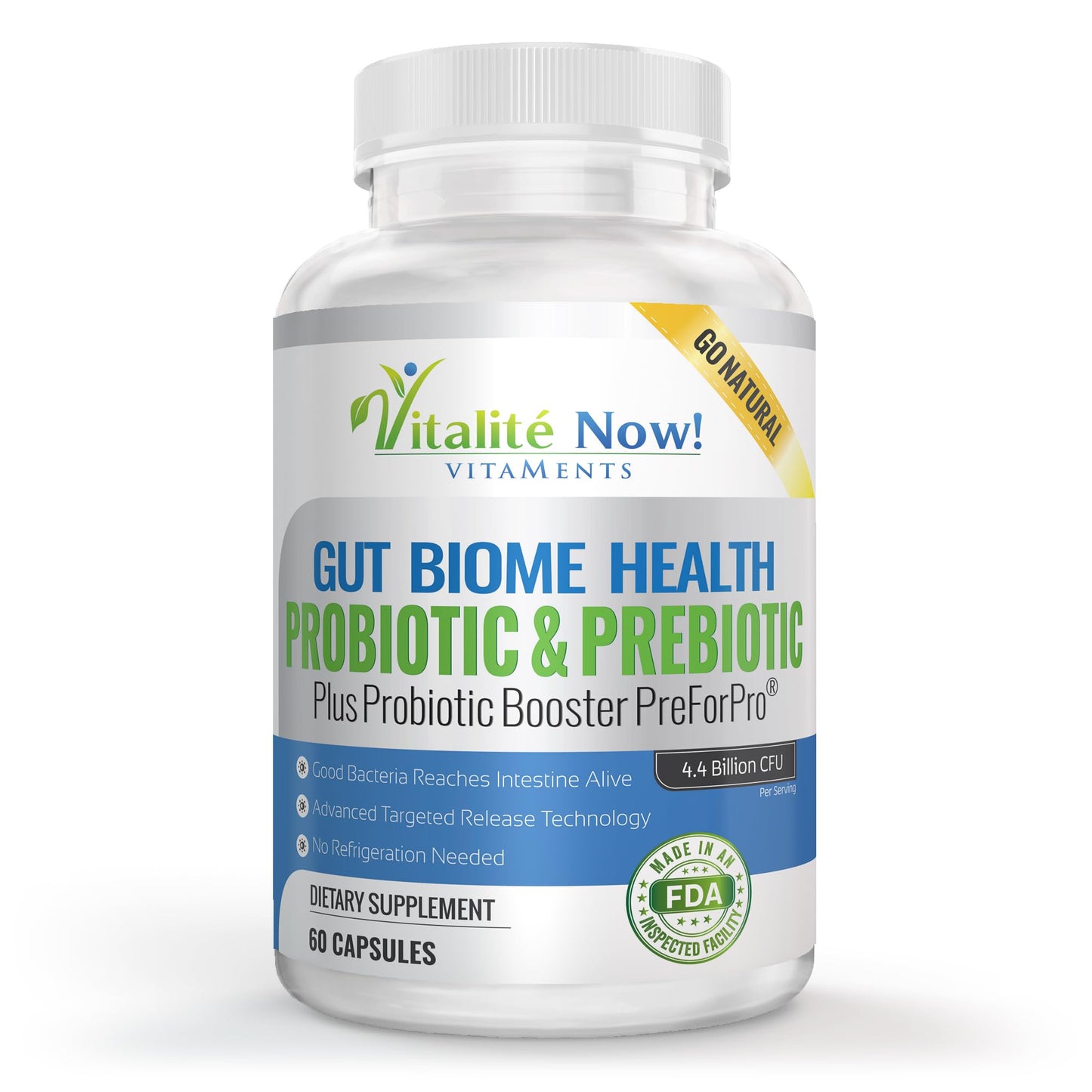 Premium Probiotic plus Ultimate Prebiotic - Gut Biome Builder & Restoration - 4.4 Bn CFU - Best for Women & Men - Bacteria Reaches Intestine within Hours - dailyvitalstore