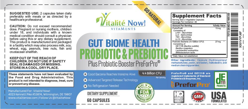 Premium Probiotic plus Ultimate Prebiotic - Gut Biome Builder & Restoration - 4.4 Bn CFU - Best for Women & Men - Bacteria Reaches Intestine within Hours - dailyvitalstore