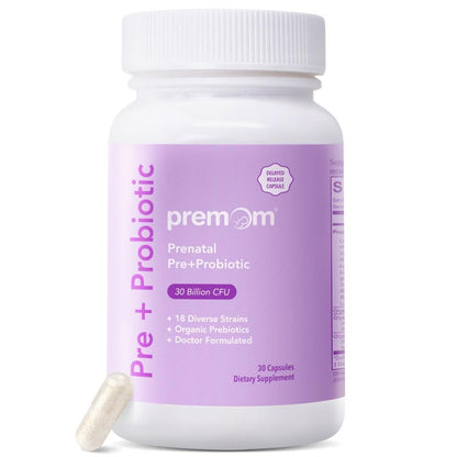 Premom Prenatal Prebiotics & Probiotics for Women, 30 Billion CFU, 18 Strains, Organic Prebiotic & Womens Probiotic, Vaginal, Gut, & Digestive Health + Immune Support Supplement - dailyvitalstore