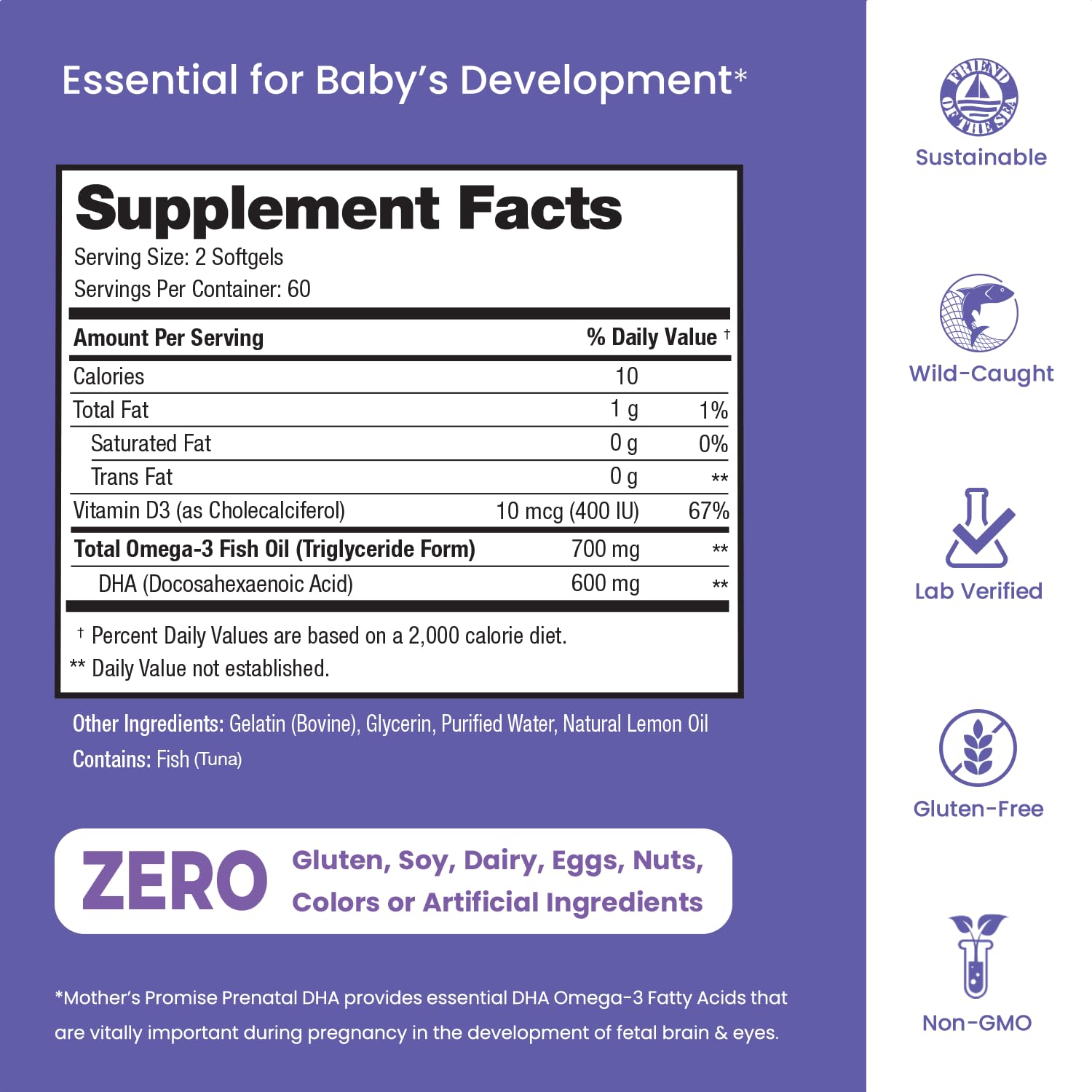 Prenatal DHA for Women 600mg + 400 IU Vitamin D3 | 120 Softgels | Supports Brain Health | Triglyceride Omega 3 Fish Oil DHA Prenatal Vitamins for Pregnancy & Nursing | 300mg per Capsule - dailyvitalstore