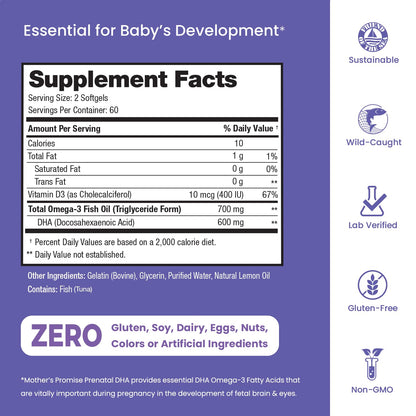 Prenatal DHA for Women 600mg + 400 IU Vitamin D3 | 120 Softgels | Supports Brain Health | Triglyceride Omega 3 Fish Oil DHA Prenatal Vitamins for Pregnancy & Nursing | 300mg per Capsule - dailyvitalstore