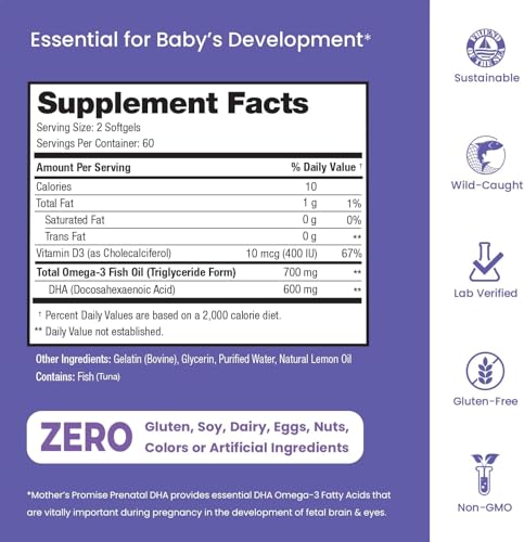 Prenatal DHA for Women 600mg + 400 IU Vitamin D3 | 120 Softgels | Supports Brain Health | Triglyceride Omega 3 Fish Oil DHA Prenatal Vitamins for Pregnancy & Nursing | 300mg per Capsule - dailyvitalstore