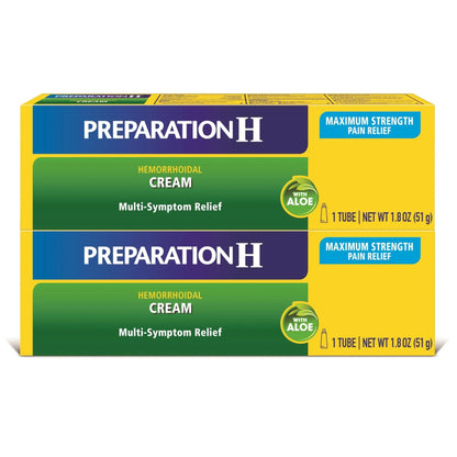 Preparation H Hemorrhoid Symptom Treatment Cream (2 x 1.8 Ounce Tube), Maximum Strength Multi-Symptom Pain Relief with Aloe - dailyvitalstore