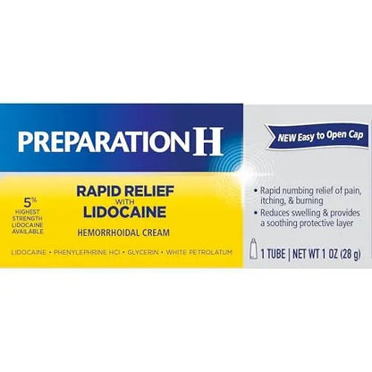 Preparation H Rapid Relief Hemorrhoid Cream with Lidocaine, Numbing Relief for Swelling, Pain, Burning and Itching - 1 Oz Tube - dailyvitalstore