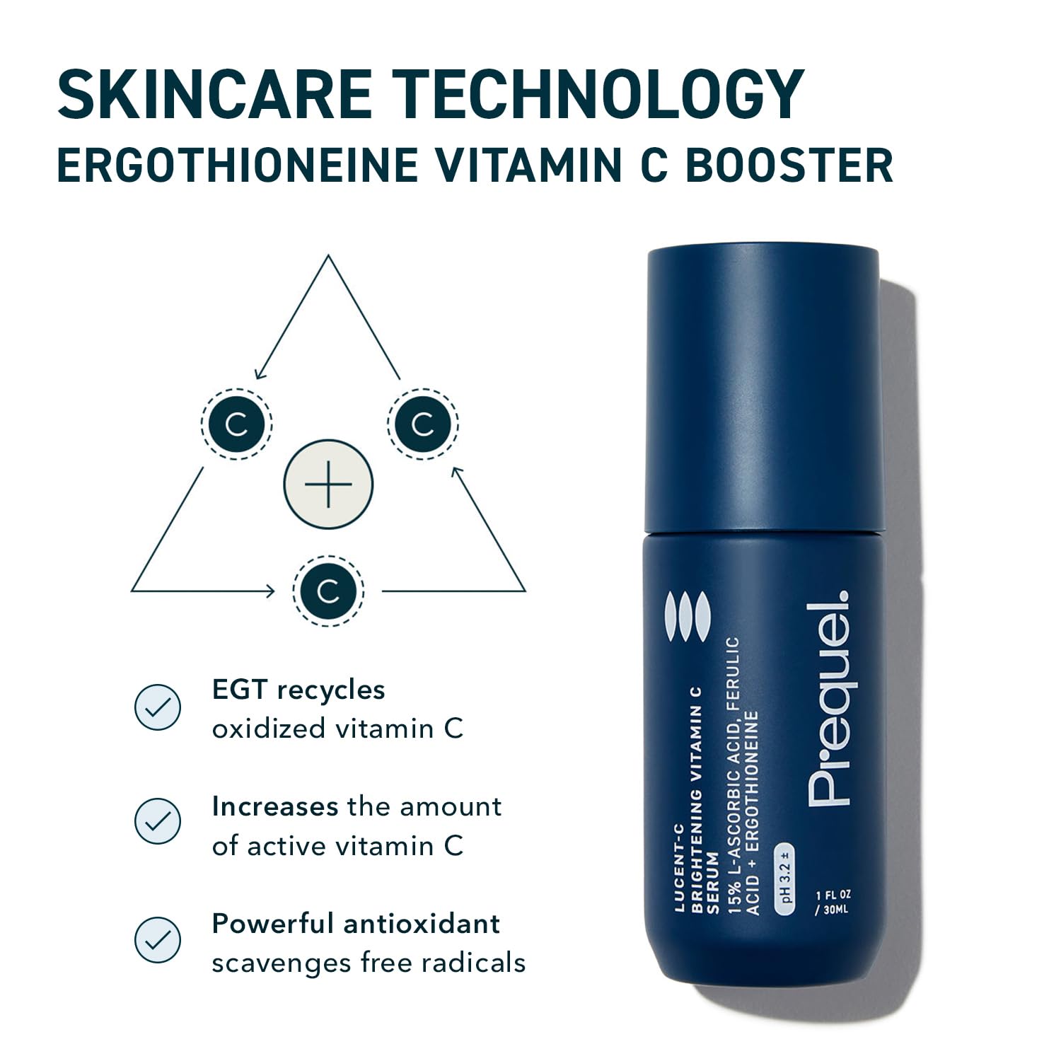 Prequel Skin Lucent-C, Vitamin C Serum for Face. Professional Facial L-Ascorbic Acid, Ferulic Acid Formula with Niacinamide. - dailyvitalstore