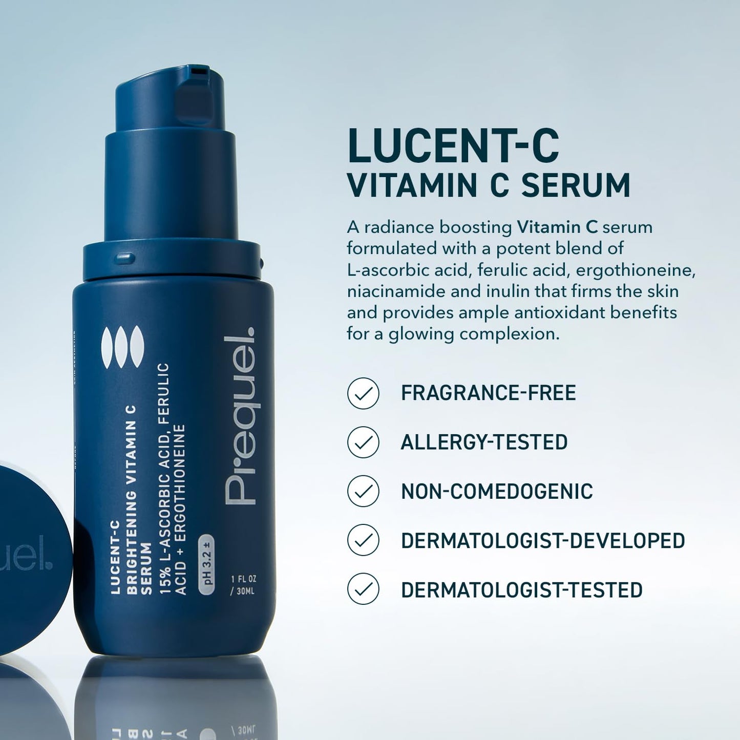 Prequel Skin Lucent-C, Vitamin C Serum for Face. Professional Facial L-Ascorbic Acid, Ferulic Acid Formula with Niacinamide. - dailyvitalstore