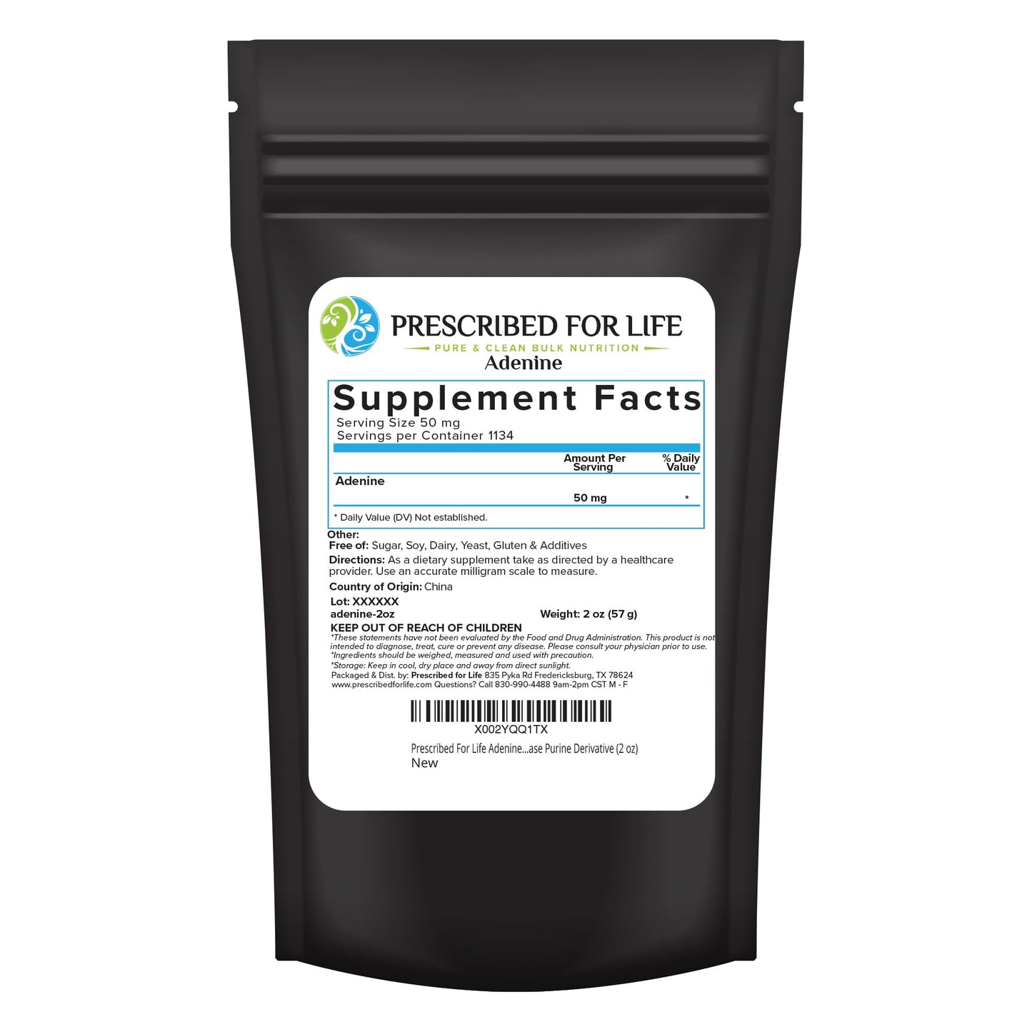 Prescribed For Life Adenine Powder, Vitamin B4 Adenine Supplement, A Nucleobase Purine Derivative (56g) - dailyvitalstore