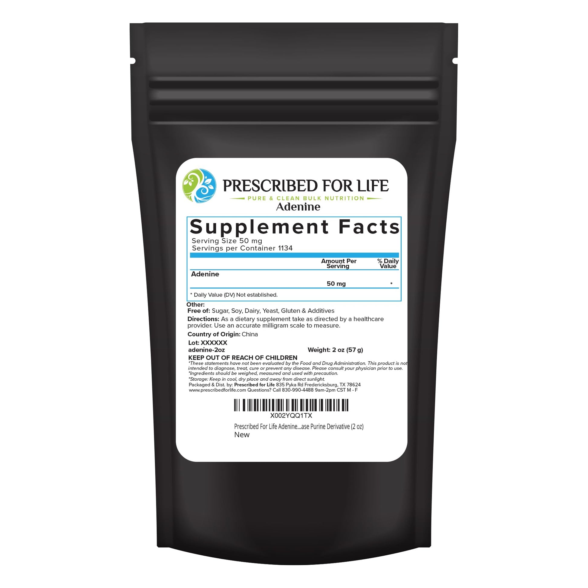 Prescribed For Life Adenine Powder, Vitamin B4 Adenine Supplement, A Nucleobase Purine Derivative (56g) - dailyvitalstore