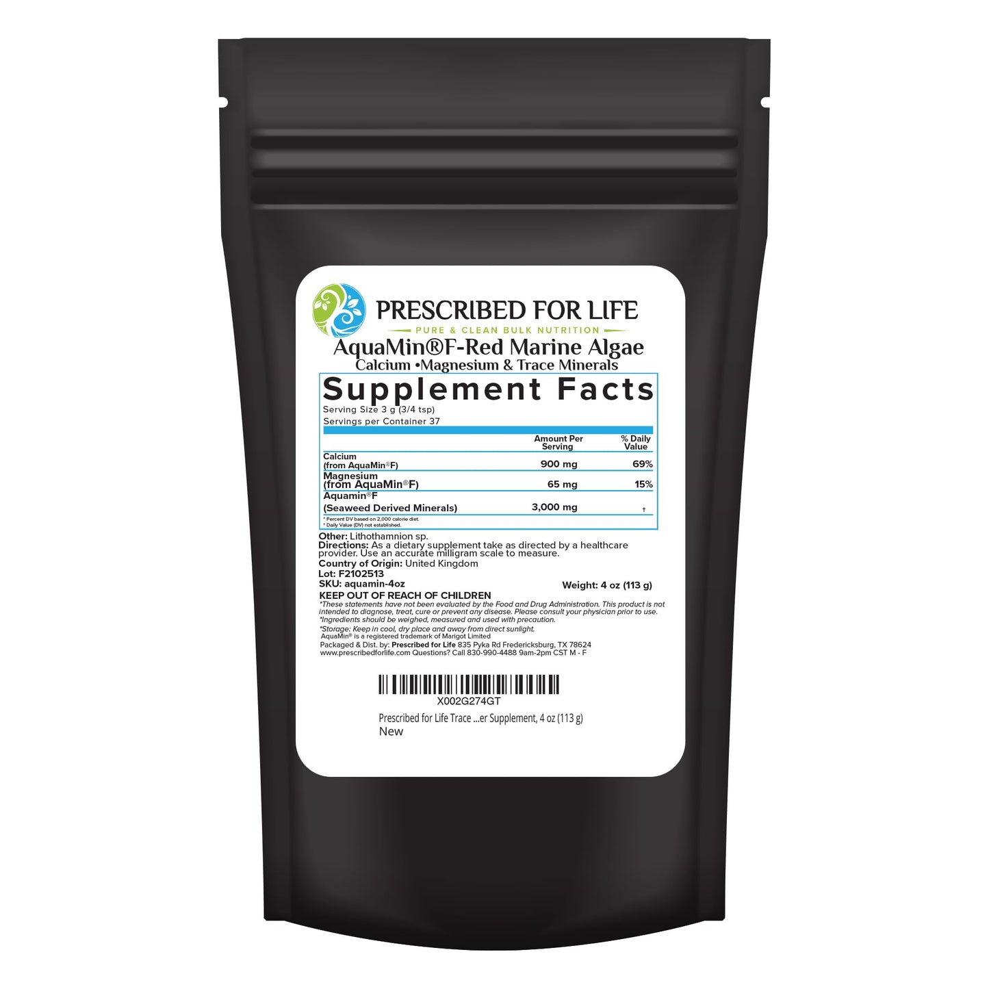 Prescribed for Life Aquamin Powder, Red Marine Algae Supplements, Rich in Plant Based Calcium & Magnesium, 72 Trace Minerals, Non GMO (113g) - dailyvitalstore