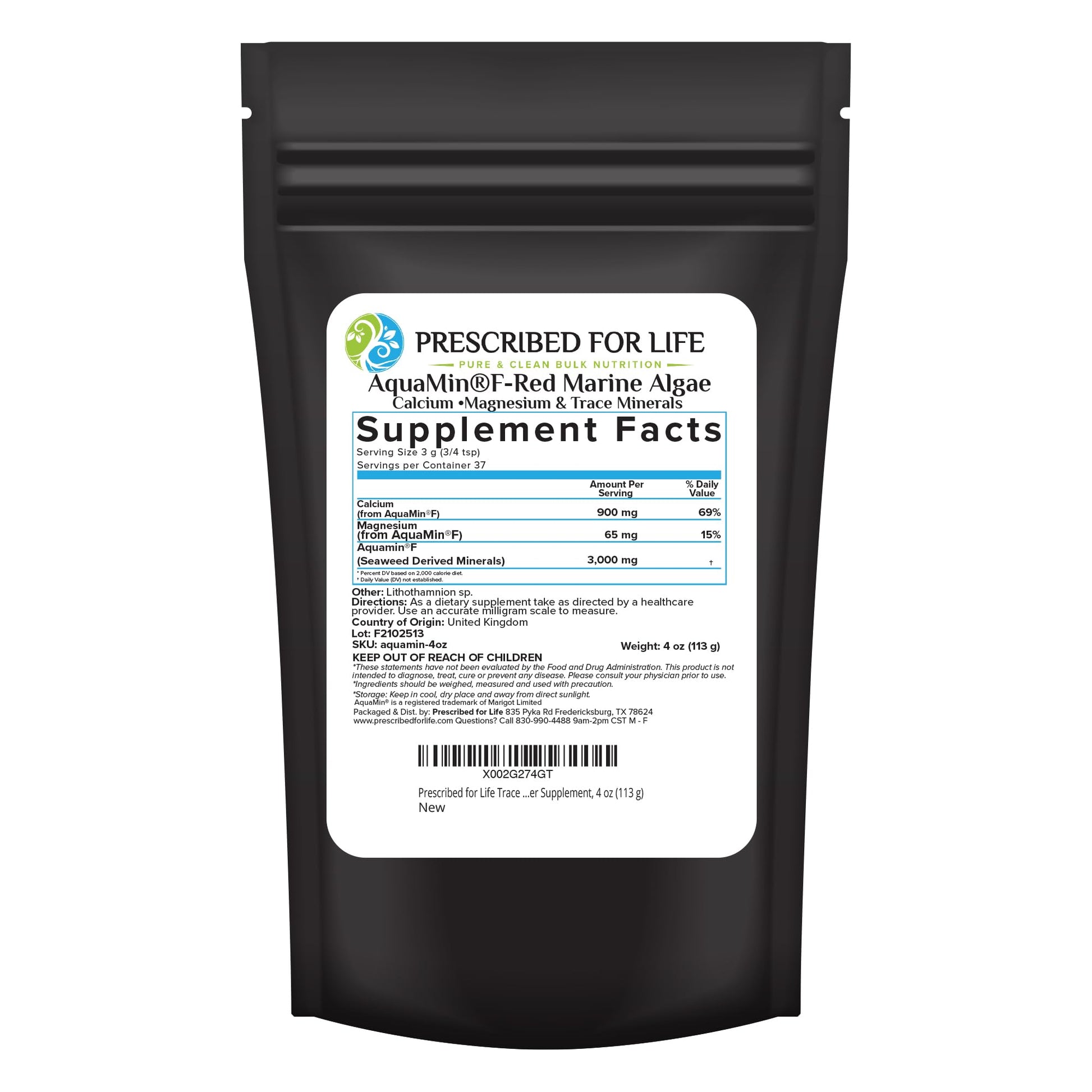 Prescribed for Life Aquamin Powder, Red Marine Algae Supplements, Rich in Plant Based Calcium & Magnesium, 72 Trace Minerals, Non GMO (113g) - dailyvitalstore