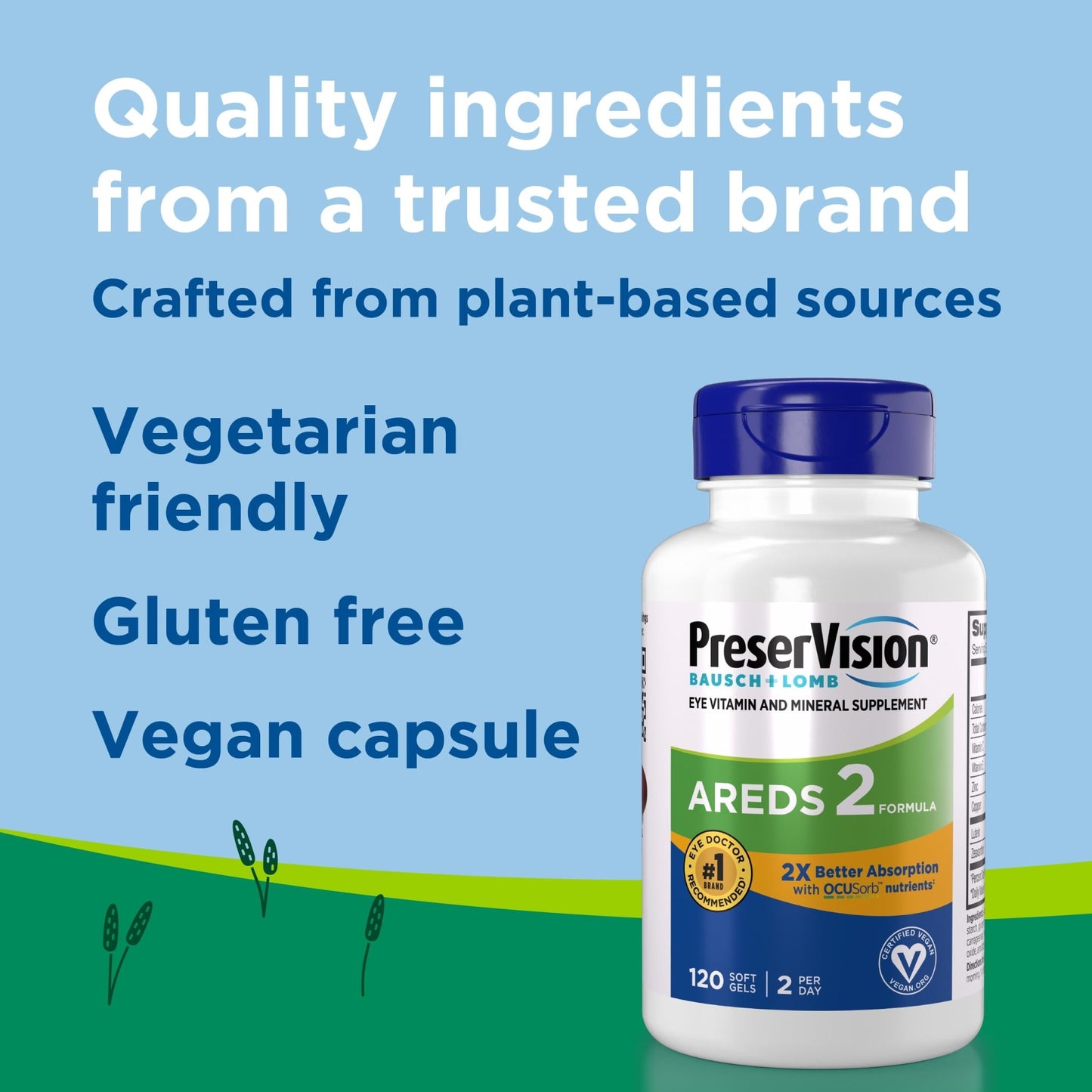 PreserVision AREDS 2 Eye Vitamin & Mineral Supplement with OCUSorb, 120 Vegan Soft Gels, Contains Lutein, Zeaxanthin, Vitamin C & E, Zinc, & Copper, Eye Health Supplements for Adults - dailyvitalstore