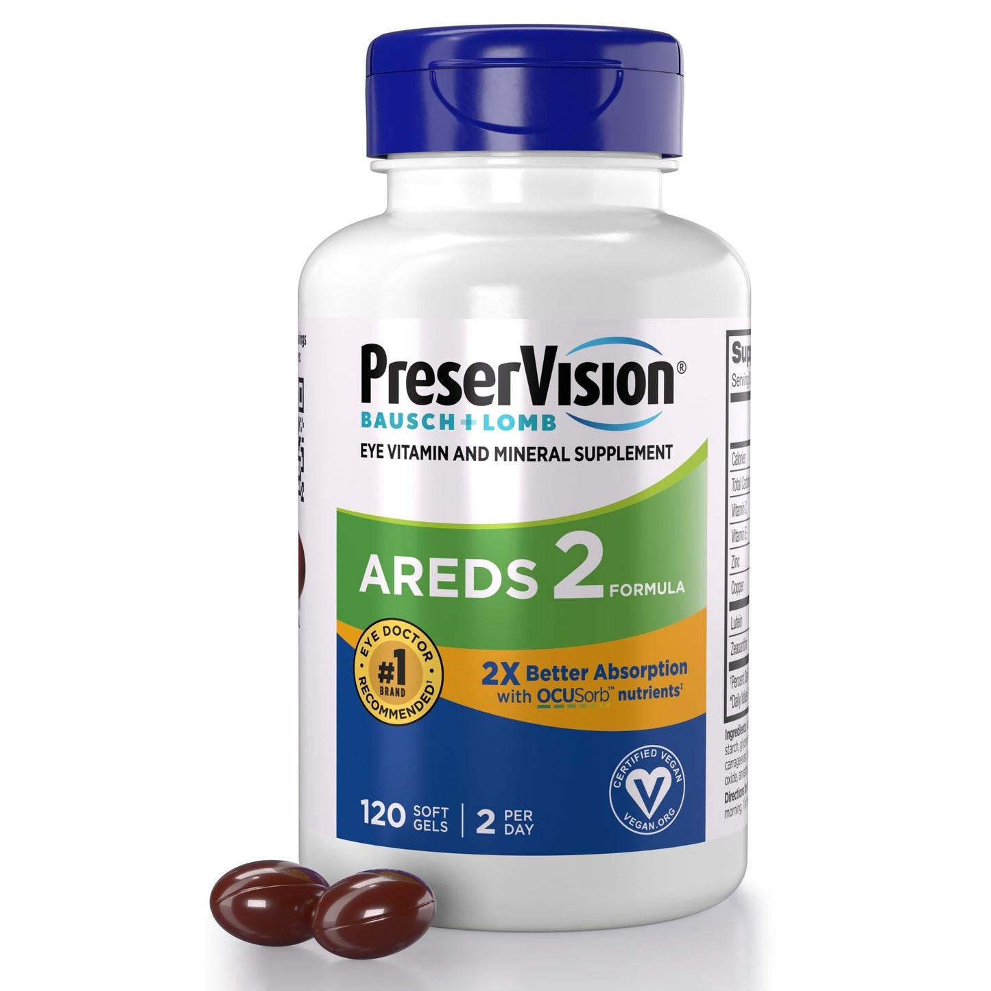 PreserVision AREDS 2 Eye Vitamin & Mineral Supplement with OCUSorb, 120 Vegan Soft Gels, Contains Lutein, Zeaxanthin, Vitamin C & E, Zinc, & Copper, Eye Health Supplements for Adults - dailyvitalstore
