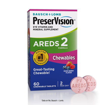 PreserVision AREDS 2 Eye Vitamins, 1 Eye Doctor Recommended Brand, Chewable Lutein and Zeaxanthin Supplement with Vitamin C, Vitamin E,Zinc, and Copper, Mixed Berry, 60 Tablets - dailyvitalstore