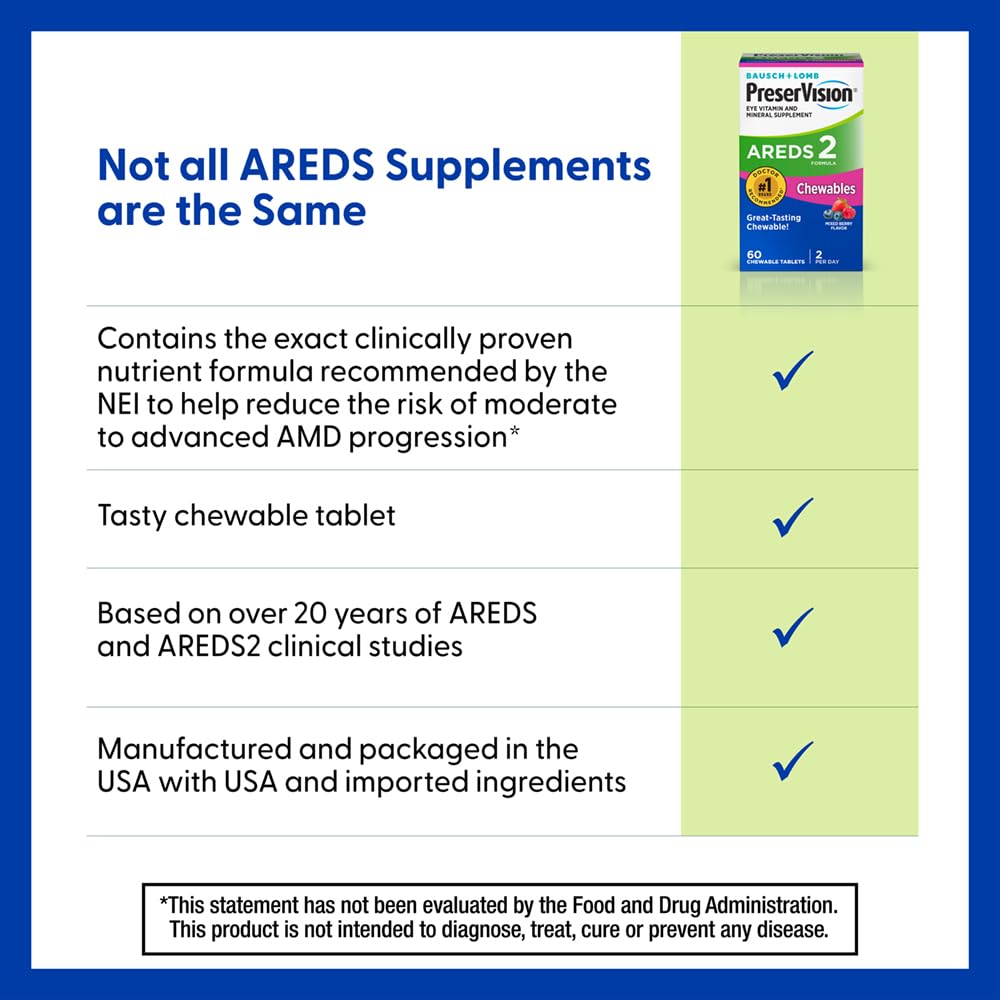 PreserVision AREDS 2 Eye Vitamins, 1 Eye Doctor Recommended Brand, Chewable Lutein and Zeaxanthin Supplement with Vitamin C, Vitamin E,Zinc, and Copper, Mixed Berry, 70 Tablets - dailyvitalstore