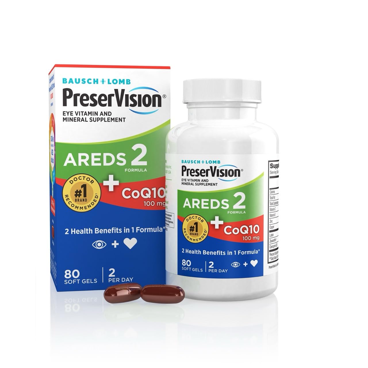 PreserVision AREDS 2 Eye Vitamins with CoQ10 for Heart Health, 1 Eye Doctor Recommended Brand, Lutein and Zeaxanthin Supplement with Vitamin C & E, Zinc, and Copper, 80 Softgels - dailyvitalstore