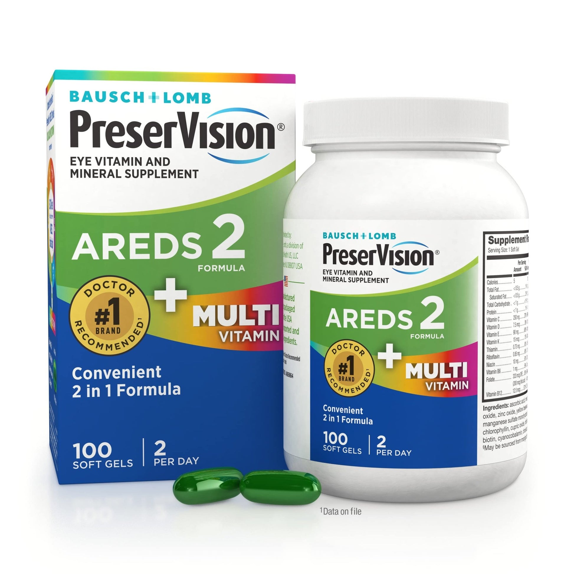 PreserVision AREDS 2 + Multivitamin, 1 Eye Doctor Recommended Brand, 2-in-1 Eye Vitamin with Lutein, Zeaxanthin, Zinc, and Vitamin C, D & E, 100 Softgels - dailyvitalstore