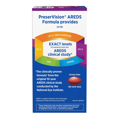 PreserVision AREDS Eye Vitamins, 1 Eye Doctor Recommended Brand, Multivitamin with Copper, Vitamin A, C & E, Zinc Supplements, 120 Softgels - dailyvitalstore