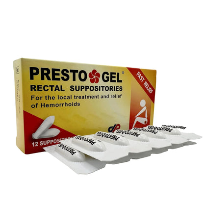 Presto Gel - Natural Hemorrhoid Rectal Suppositories - Rapid Hemorrhoid Treatment and Relief from Itching, Swelling, Burning and Discomfort - Pack of 12 - dailyvitalstore