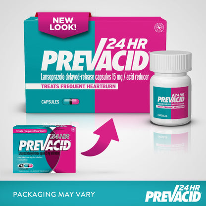 Prevacid 24HR Lansoprazole Capsules, 15 mg Acid Reducer, Delayed-Release PPI for Frequent Heartburn Relief, 42 Count - dailyvitalstore