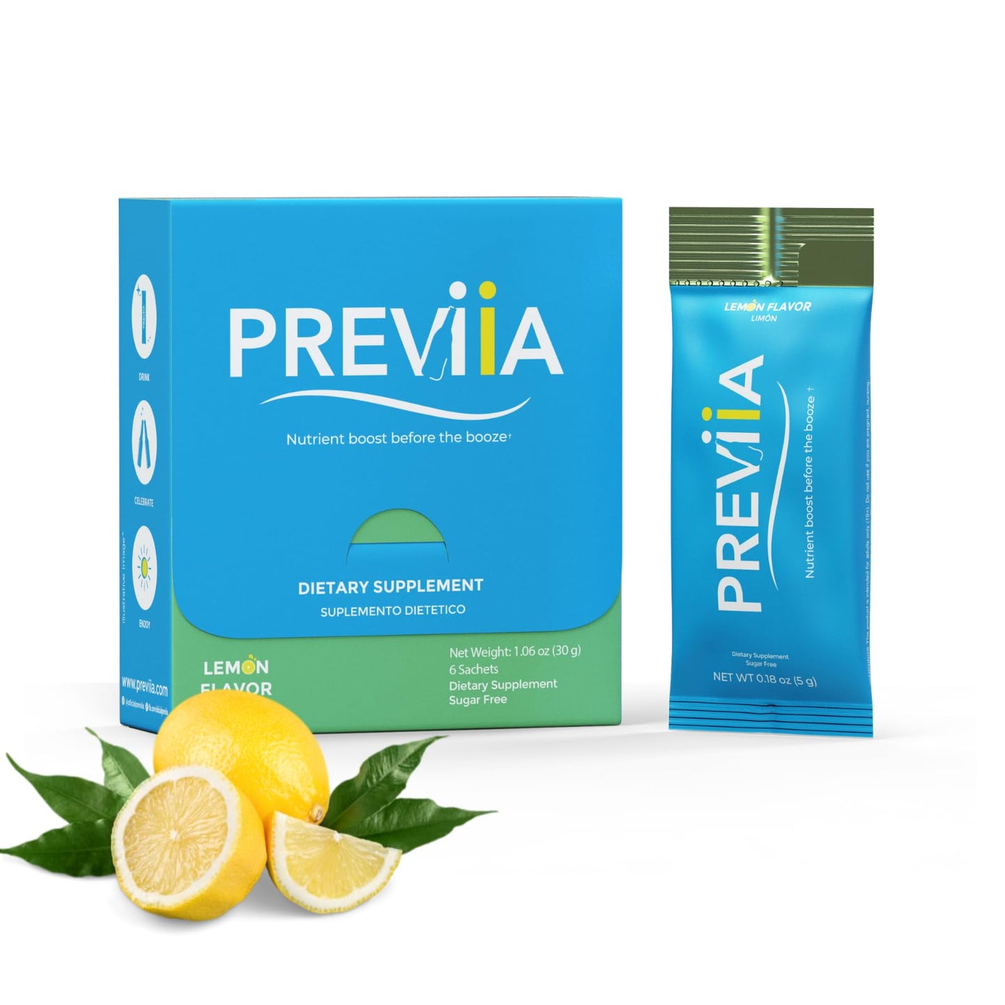 Previia – Pre-Drink Supplement | Nutrients Before Social Drinking | Cysteine, Choline, B-Complex, Magnesium, VIT C | Lemon Flavor | Soluble Drink | 6 Doses | Feel Better After Drinking - dailyvitalstore