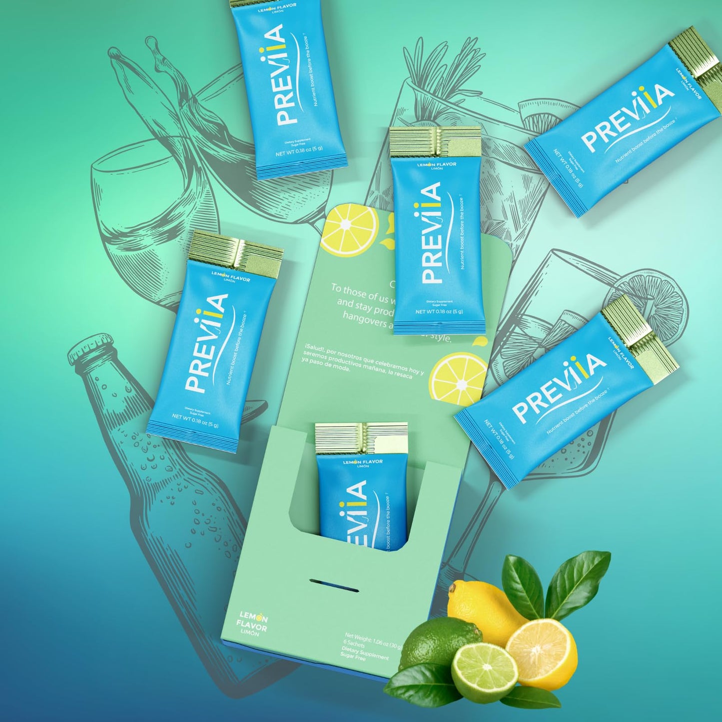 Previia – Pre-Drink Supplement | Nutrients Before Social Drinking | Cysteine, Choline, B-Complex, Magnesium, VIT C | Lemon Flavor | Soluble Drink | 6 Doses | Feel Better After Drinking - dailyvitalstore
